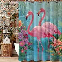 1 set perdea de duș visătoare, fundal cu flamingo, unicorn, lebădă, trandafir, auroră, decor pentru baie, cârlige reglabile, instalare ușoară, material amestecat, stil confortabil, design visător, accesorii pentru perdea de duș pentru baie, material poliester, cu cârlige - Multicolor - Vizualizare 6