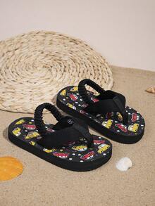 幼儿人字拖，弹性绑带，方便穿脱，卡通汽车图案，加厚柔软舒适防滑，室内/室外皆宜，非常适合儿童日常穿着。 - 彩色 - 查看 2