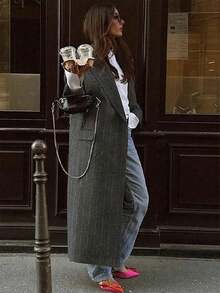 New Autumn/Winter Fashion Women Retro Elegant England Style Windbreaker Large Faux Wool Back Vent Long Overcoat - 深灰色 - 查看 3