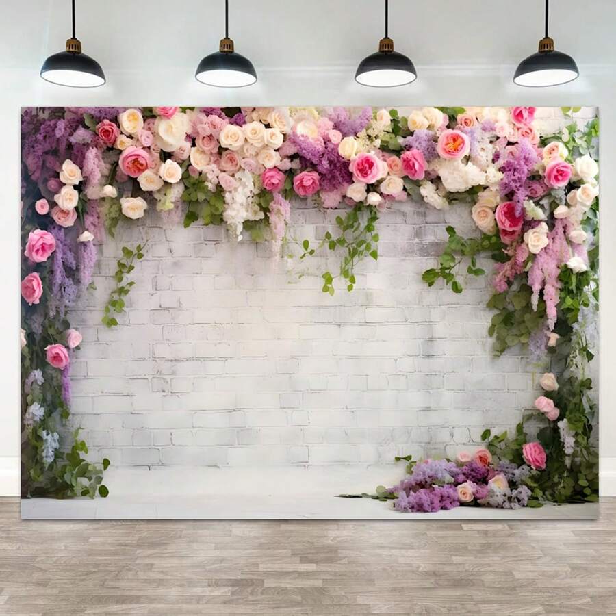 1 tấm phông nền hoa tường gạch trắng cổ điển, chất liệu polyester, họa tiết hoa hồng lá leo, thích hợp trang trí tiệc cưới, sinh nhật, phụ kiện chụp ảnh chân dung người lớn, đồ dùng tiệc cưới, chủ đề tình yêu kỷ niệm, trang trí trong nhà và ngoài trời, trang trí tường tiệc vườn, phông nền chụp ảnh.