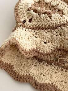 1 件手工钩编镂空撞色休闲渔夫帽，艺术小脸设计，适合女士冬季 - 彩色 - 查看 8