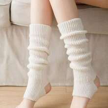 Knitted Calf Socks For Women, Sweet Milk White European And American Jk Lolita Boot Covers, Mid Leg Lolita Leg Covers For Women, Warm And Slim Fit Socks, Suitable For Autumn, Winter And Spring Wear - 白色 - 查看 12
