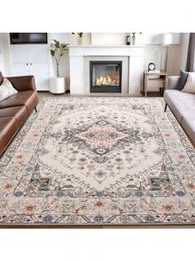 Homore Bohemian Printed Faux Cashmere Carpet, Anti-Slip Base Surface, Machine Washable Without Shedding, Suitable For Area Carpets In Living Rooms, Bedrooms And Kitchens, Can Be Used As Floor Protection And Decorative Carpets - 米色 - 查看 7