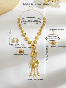 Bộ trang sức cổ điển mạ vàng 18K sang trọng dành cho nữ, thiết kế vuông thanh lịch gồm dây chuyền, bông tai, vòng tay và nhẫn, phù hợp cho Nigeria, Dubai, Trung Đông, Ả Rập Xê Út, quà cưới, quà tặng hàng ngày, quà kỷ niệm, quà Halloween. - PSJT-326 - Xem 2