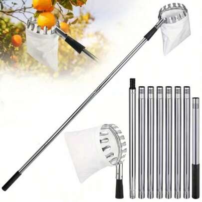 ID IDAODAN Fruit Picker Pole With Basket Telescoping, 4m Adjustable Fruits Picker Tool With Lightweight Stainless Steel Pole And Big Non Woven Basket Fruits Catcher Tree Picker For Apples Mango Lemon Orange