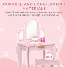 Kids Dressing Table | Pink Vanity Set With Mirror | Childrens Makeup Table With Drawer | Girls Play Furniture - Default - View 8