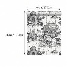 1 Roll Gray Vintage Self-Adhesive Wallpaper, Removable, Mountain & Building Landscape Pattern, Suitable For Living Room TV Background, Home Decor, Cabinet, Bookshelf, Furniture Renewal, 17.32in Wide, Renter-Friendly DIY Decorative Sticker - Multicolor - View 13