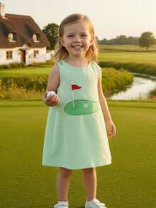 Toddler Baby Girl Golf Dress Summer Outfit Seersucker Stripe Sleeveless Tank Dresses Sundress - Green - View 2