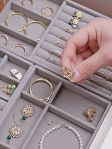 1pc/4pcs/6pcs Portable Jewelry Storage Box] Velvet Jewelry Storage Set - Multi-Functional Earring, Necklace, Ring And Accessory Storage Box - Portable Drawer Organizer - Multicolor - View 7