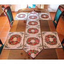 QY- Fuwu Juego de Camino de Mesa Navidad + 4 manteles navideños Hechos de Fibra Natural manteles Individuales para Mesa Diferentes diseños Guirnalda Camino de Mesa -6194 - Guirnaldacaminodemesa - Ver 3