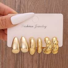 Bộ 3 đôi/9 đôi khuyên tai thời trang cá nhân hóa hình chữ C phóng đại bằng nhựa ABS & CCB màu vàng - Mười hai mới - Xem 7