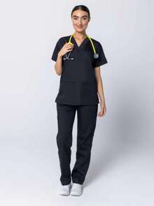 Men's V-Neck Surgical Scrub Set By OXFORD - 黑色 - 查看 2