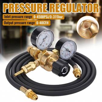 Nitrogen Requlator 0-600PSl 1/4" Thread Pneumatic Air Compressor Pressure Regulator CGA580Reduction Brass Outlet With 600cm Hose