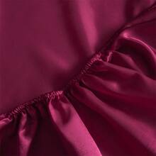 New Ice Silk Bed Spread, Non-Slip Solid Color Fitted Sheet,Smooth & Cool Mattress Cover, Multi-Color Satin Mattress Cover, Without Pillow Case - Burgundy - View 4