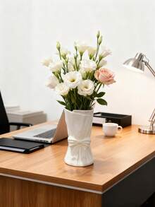 1pc Minimalist Plastic Vase With Bow Decor (White/Black), Ceramic-Look Decorative Vase For Home, Room, Living Room, Entryway, Hotel Decor. Vase In Bow Bouquet Shape, Suitable For Fresh Flowers, Dried Flowers. Nordic, Minimalist Resin Vase Gift For Birthday, Graduation, Back To School, School Supplies - Multicolor - View 9