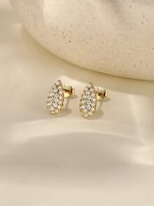 1 Pair Of 925 Sterling Silver Fashion Smooth Lotus Set Zirconia Tassel Stud Earring, Suitable For Women's Daily Wear, Parties, And Wedding Occasions