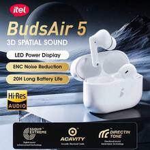 itel سماعات أذن بلوتوث BudsAir 5 شبه داخل الأذن، تصميم خفيف داخل الأذن، تشغيل لمدة 36 ساعة ممتدة، دعم الترجمة الآلية، صوت مكاني 360 درجة، انخفاض في التأخير إلى 60 مللي ثانية - أبيض - مشاهدة 1