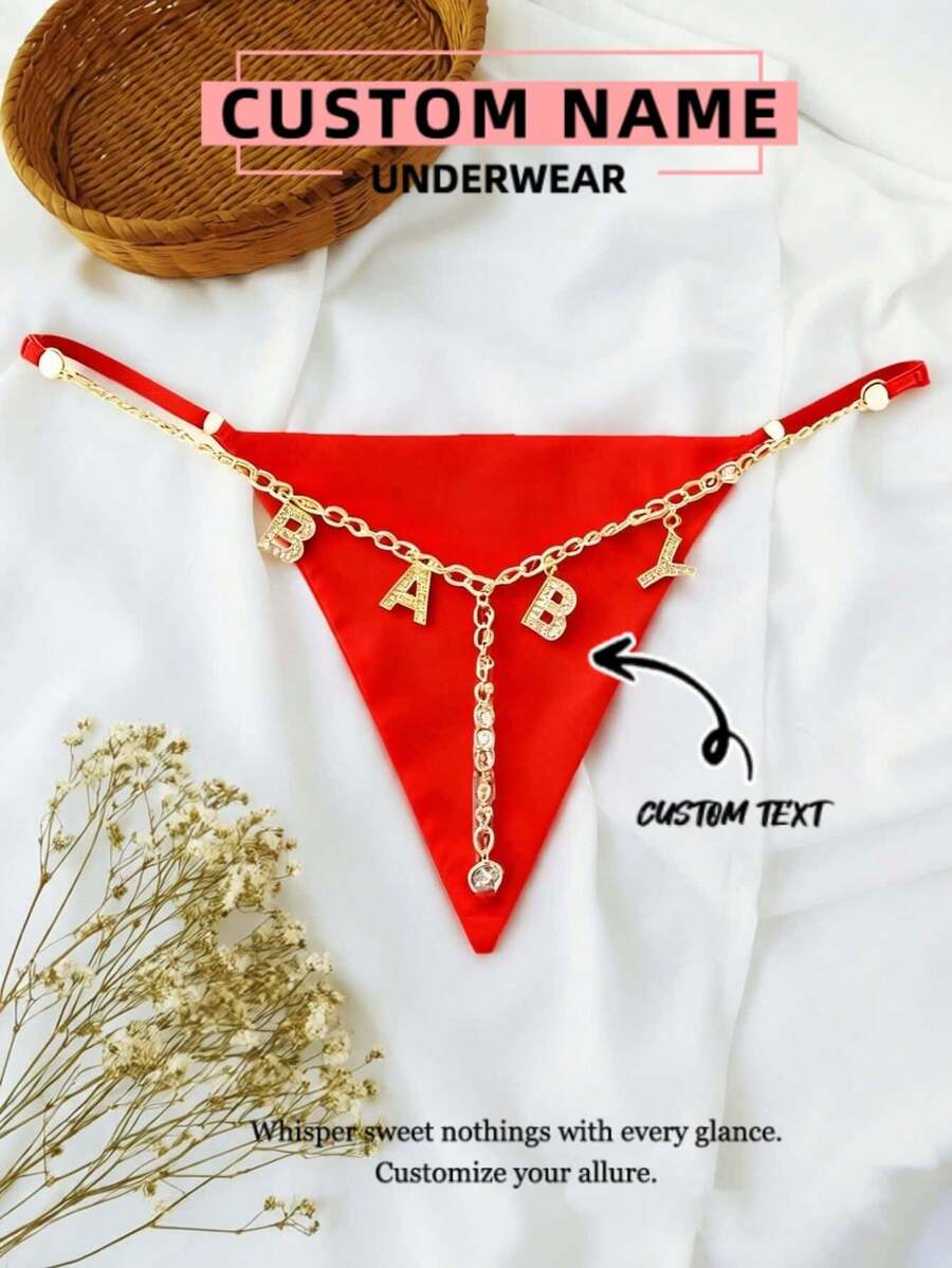 Customized Thong Panties With Metal Pendant Charms, Can Be Engraved With Names/Initials, Sexy Personalized Thong, Can Customize Any Name, Couples Gift, Christmas Outfit, Christmas Gift, Merry Christmas, Customized Christmas Lingerie