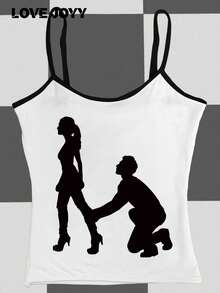 LOVE JOYY 女士新款 Y2K 美学撞色吊带背心，适合夏季日常穿着 - 白色 - 查看 6