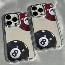 1个极简透明金属按钮黑色数字台球8英文字母图案手机壳，兼容 16 Pro Max、17/16/15/14 Plus、13/12/11、Air - 彩色 - 查看 3
