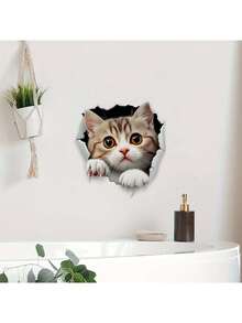 1pc Cute Kitten Decorative Sticker PVC Sticker Removable Self-Adhesive Easy-Tear Sticker Home Decor To Brighten Up Your Life Holiday Decorations Birthday Graduation Gift - Multicolor - View 6