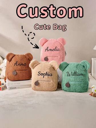 Custom-Designed Teddy Bear Backpack With Exquisite Hand Embroidery. Customize With Your Name, Letters, Lucky Numbers, Etc. Perfect For School, Dance Class, And Travel. Makes A Great Birthday Gift, Souvenir Bag, Christmas Present, Or New Year'S Gift. Zipper Direction Is Random.