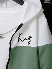 Boys' Letter Print Patchwork Jacket And Sweatpants Set