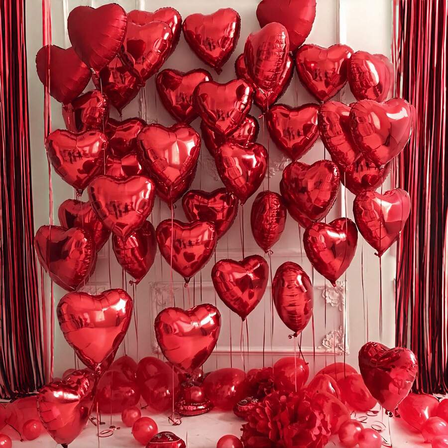 50/10Pcs Wedding Decoration Love  Foil Balloons Valentine's Day Couple Romantic Proposal Christmas DIY Birthday Party Ornament Balloon - Đỏ - Xem 1