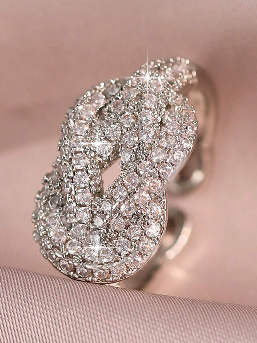 1pc Luxury Tie A Knot Zirconia Sparkling Cuff Ring For Women Couples New Fashion Romantic Elegant Wedding Party Bride Jewelry Gifts