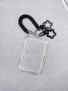 1个可伸缩心形卡包钥匙扣，1/2个耐用透明证件卡包套装，带可拆卸可擦拭滑动盖、钥匙圈和可拆卸挂绳/吊坠 - 重型透明卡套，带证件窗口和卡槽，适用于学校、办公室、活动