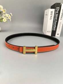 1pc Stylish Ladies' Belt, Made Of High-Quality Leather Material, With A Golden Alloy Buckle, Can Be Matched With Pants And Skirts For Daily Wear. - Work - View 9