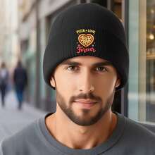 1pc Warm Winter Cap Pizza Love Forever-2 For Men & Women, Beanie Knit Cap For Autumn/Winter Hat, Windproof And Warm Head Cover, Ideal For Halloween Christmas Fashion Gifts. - 黑色 - 查看 6