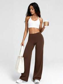 VVX Yoga Pants Women High Waist Stretch Casual Soft Straight Leg Bottoms - Black/Brown - View 6