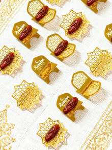 4pcs/8pcs Gold Acrylic Display Stands, Gold Mini Geometric Pattern Display Trays, Dates Rack Set, Delicate Mini Holders, Suitable For Displaying Dates, Pastries Or As Desktop Decor. Islamic Style Desktop Ornaments, Creative Decorations, Applicable For Family Gatherings And Dining Table Settings. Multi-Functional Pastry Tray, Suitable For Living Room, Kitchen, Dining Table And Holiday Occasions. - Multicolor - View 2