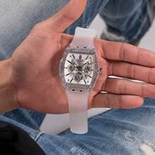 Guess Đồng hồ đeo tay nam thời trang, vỏ trong suốt, máy quartz Nhật Bản, chống nước 50M, đa chức năng, hiển thị ngày, kiểu dáng thể thao thường ngày, quà tặng kèm hộp đồng hồ chính hãng GW0203G1 - Trong sáng - Xem 6
