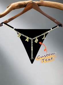 Customized Funny Thong, Gold & Silver Pendant Lettering Customizable Name, Sexy Personalized Thong, Can Customize Any Name, Couple Gift, Christmas Costume, Christmas Gift, Merry Christmas, Customized Christmas Sequin Colorful Lingerie, Gift For Girlfriend, Living Room, Bedroom, Anniversary, Birthday, Holiday, Dog, Colorful, Cute, Charming - Black - View 5