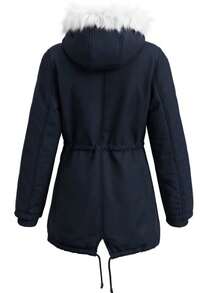 Alpha Camp Women's Casual Outdoor Commute Hooded Jacket With Thermal Lining, Adjustable Waistline, Autumn/Winter - Black - View 2