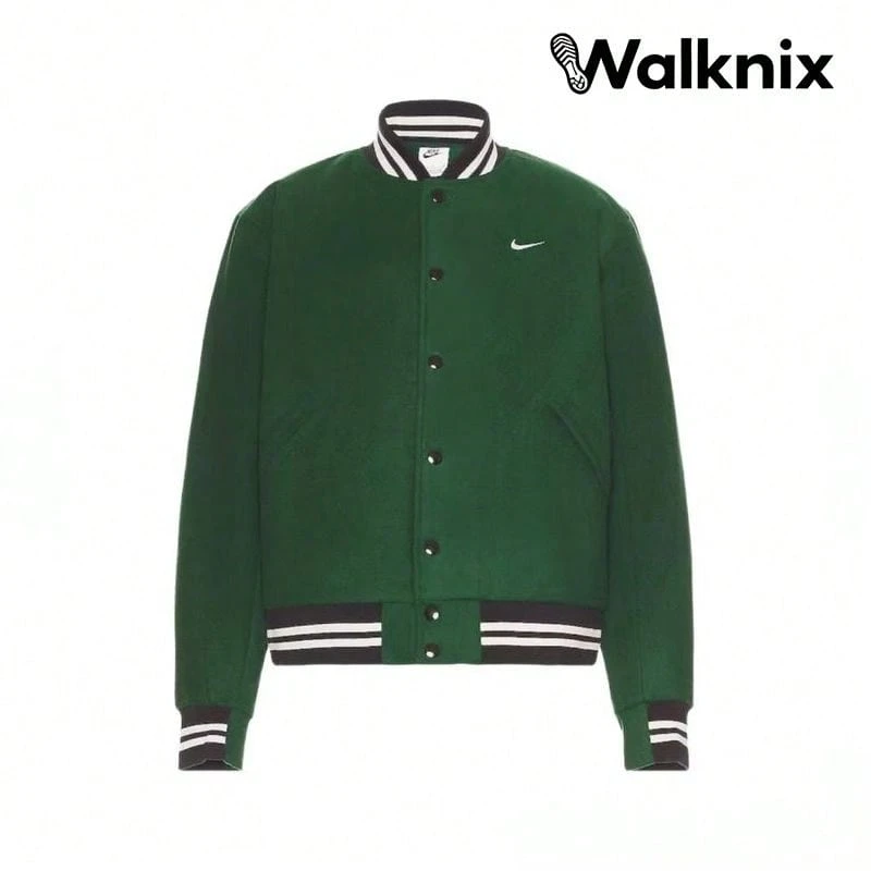 Nike Logo Print Striped Single-Breasted Baseball Jacket Green Outerwear Men - 彩色 - 查看 1