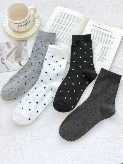 1 par/4 par prickiga strumpor till mitten av vaden, söta och fräscha strumpor för kvinnor, breda muddar, bekväm passform, matchande design, mångsidig