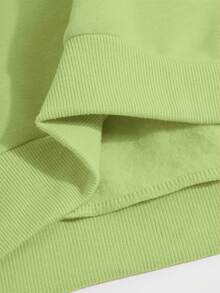 女士印花曲线宽松抽绳连帽衫，流行图案设计，春夏街头学院风（休闲百搭），适合户外运动穿着 - 芥綠 - 查看 8