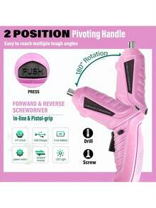粉色47件套电动工具套装，适用于家庭维护和维修，锂电池迷你无绳螺丝刀，MQFORU无绳螺丝刀，47合1便携式无绳电钻，可充电电动螺丝刀套装，双位置手柄，带USB线和LED灯，适用于家庭办公室DIY工具，电动螺丝刀套装