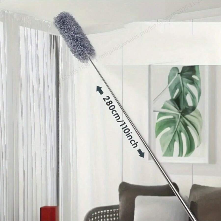 1pc/Set, Microfiber Dusters With Extension Pole, Retractable Dust Removal Brush, Bendable Head Microfiber Dusting Brush, Reusable Washable Ceiling Fan Duster For High Ceilings, Furniture, Car, Cleaning Supplies, Cleaning Tools