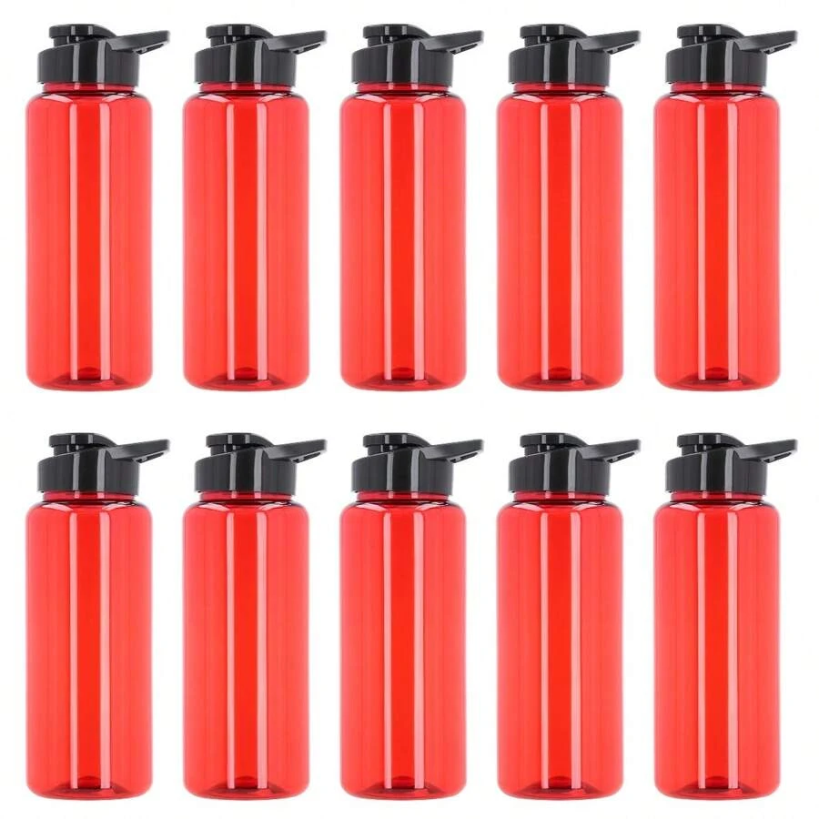 PromoClick Paquete de 10 Cilindros de plástico de 1000 ML.Con tapa enroscable, asa y boquilla que cierra a presión. - Rojo - Ver 1