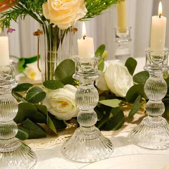 Juego de 6 pulgadas de portavelas de vidrio con forma de H, opciones de 1/2/6/8/12 piezas, portavelas cónicos - para decoración del hogar, bodas, fiestas y decoración de mesa (Transparente, opciones de varios paquetes)