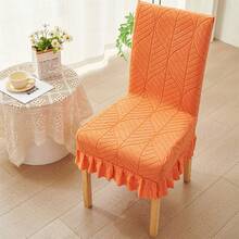 Fundas de silla naranjas con jacquard de hojas y faldón con volantes, elegantes fundas elásticas universales para sillas de comedor. - Naranja - Ver 1