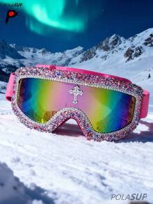 Diamond Heart Cross 1pc Outdoor Sports Oversized Rhinestone Ski Goggles, Personalized Colorful Windproof Goggles, Luxury Rhinestone Colorful Ski Windproof Dustproof Foam Protective Goggles, Fashion Theme Party Oversized Sunglasses, Luxury Crystal Protective Goggles, Mountaineering Sandproof Dustproof Cycling Goggles, Oversized Foam Silicone Ski Goggles, Motorcycle Riding Sandproof Dustproof Protective Goggles