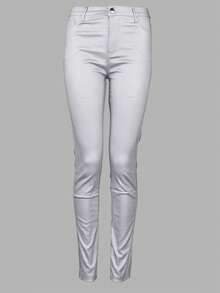 Metallic Rave High Waist PU Leather Skinny Panty Pants - Silver - View 1
