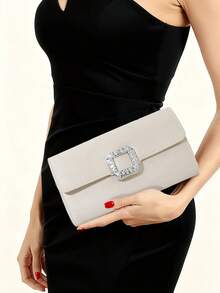 Bolso de noche de terciopelo color albaricoque con hebilla de cristales para mujer, bolso de mano para fiesta y boda