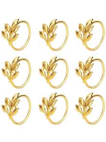 6/9Pcs Gold Leaf Napkin Rings Fall Napkin Holder For Christmas Thanksgiving Wedding Dinnig Table Decoration - Gold - View 6