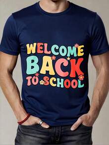 Black T-Shirt With Welcome Back To School Print In Colors For Back To School - Navy Blue - View 1